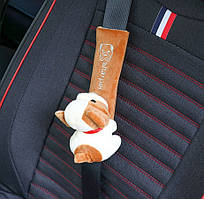 Універсальна автомобільна накладка на ремінь безпеки "Цуценя", Коричневий з білим