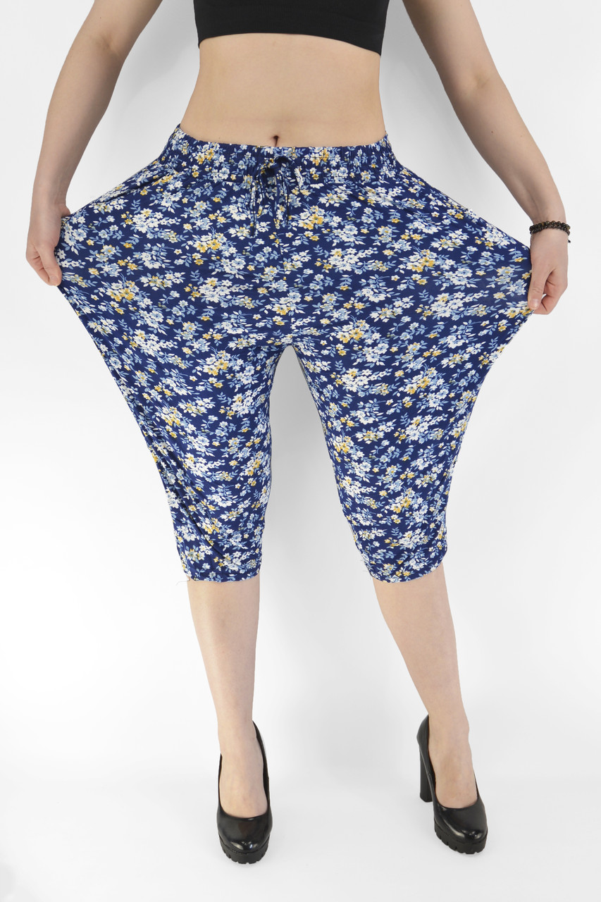 Бриджі жіночі з кольоровим візерунком XL — 6XL Капрі трикотажні Ластівка — батал