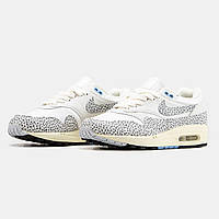 Красивые кроссовки женские Nike Air Max 1 Safari. Светлые кроссовки с принтом Найк Аир Макс 1 для девушек.