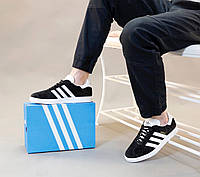 Адидас Газель Мужские кроссовки низкие черно-белые Adidas Gazelle black Замшевые кеды весна лето мужские