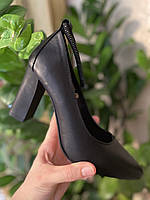 Стильные женские кожаные туфли лодочки на высоком каблуке