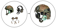 Тактический Шлем Каска FAST олива в кавере с наушниками Earmor M32 + крепление к шлему Кевларовый