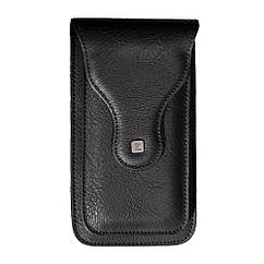 Сумка на пояс Puloka YB 18001, чорна, з натуральної шкіри, з відділеннями для телефонів та магнітною фіксацією