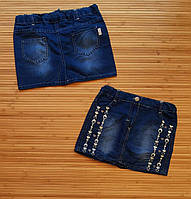 Спідниця джинсова дитяча ОРНАМЕНТ для дівчинки 6-9 років, темно-синього кольору