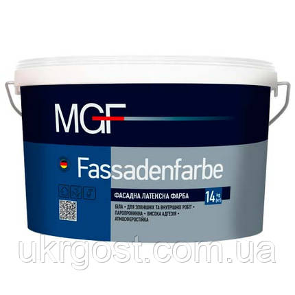 Фарба фасадна водоемульсійна латексна MGF Fassadenfarbe (M90) мат білий 1,4 кг, фото 2