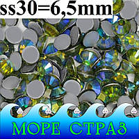 Термостразы оливковые Olivine AB ss30=6,5мм уп=288шт стекло премиум оливин+АВ сс30