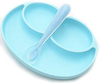 Комплект силиконовая тарелка коврик для кормления ребенка 2Life 22х15 см Голубой и ложечка (n-912)