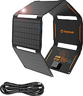 Портативная солнечная складная панель FlexSolar 40W (IP67) + кабель DC5521 для зарядки ноутбука, Black