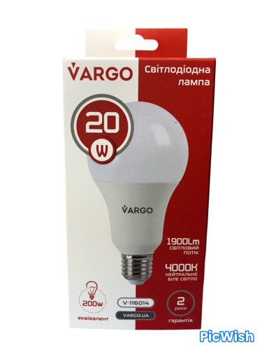 Лампа світлодіодна Vargo A80 20W 4000K E27 V-116014