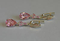 Серьги серебренные Sil Myau с золотыми пластинами и фианитами 099s-2 Розовый (Sil-674)