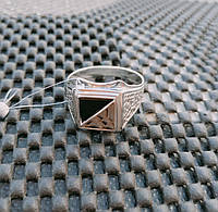 Перстень серебряный мужской с ониксом "Черный Принц" Кольцо печатка из серебра с золотом мужское