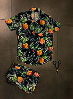 Чоловічий літній комплект Пляжник сорочка та шорти S чорно-жовтий (Q0011)