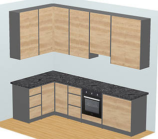 Кухня Графіті кутова 2,8х1,4 Комплект Графіт/Дуб Крафт