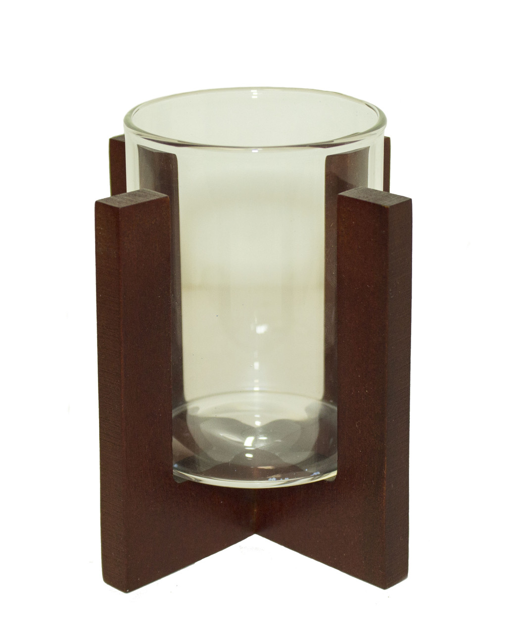 Підсвічник Проміс-Плюс скляний на дерев`яній підставці №8011. Вишня