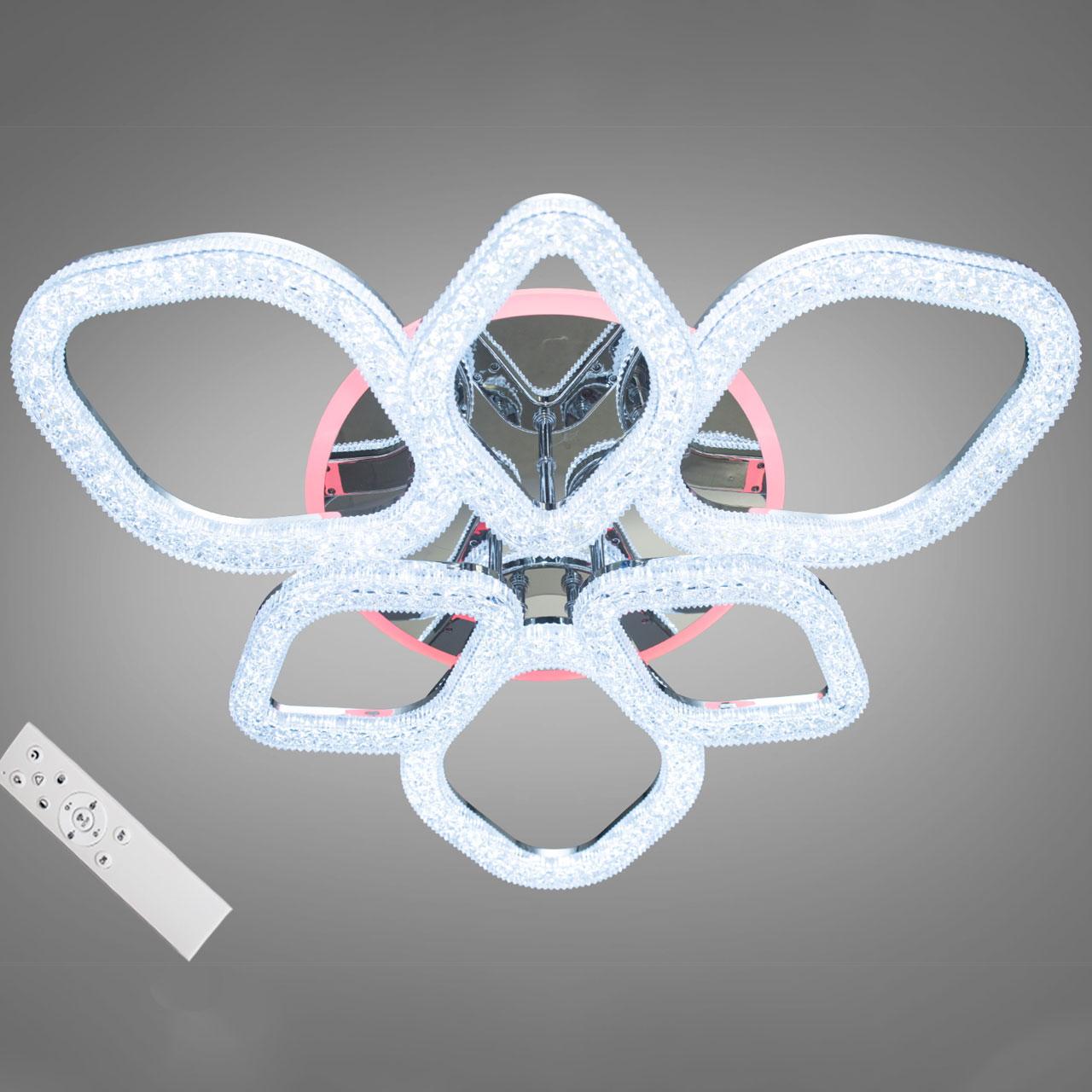 Сучасна світлодіодна люстра 125 Вт з підсвічуванням та пультом колір каркасу хром D-MX3884/3+3HR LED 3color dimmer, фото 1