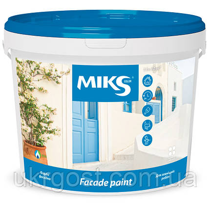 Фарба фасадна акрилова Miks мат білий 14 кг, фото 1