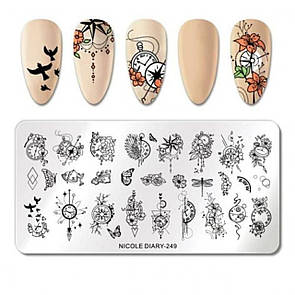 Стемпінгу прямокутна абстракція комахи годинник метелики квіти Nicole Diary ND-249