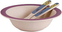 Дитячий набір посуду Совеня миска ложка та виделка з бамбукового волокна Fissman DP39857