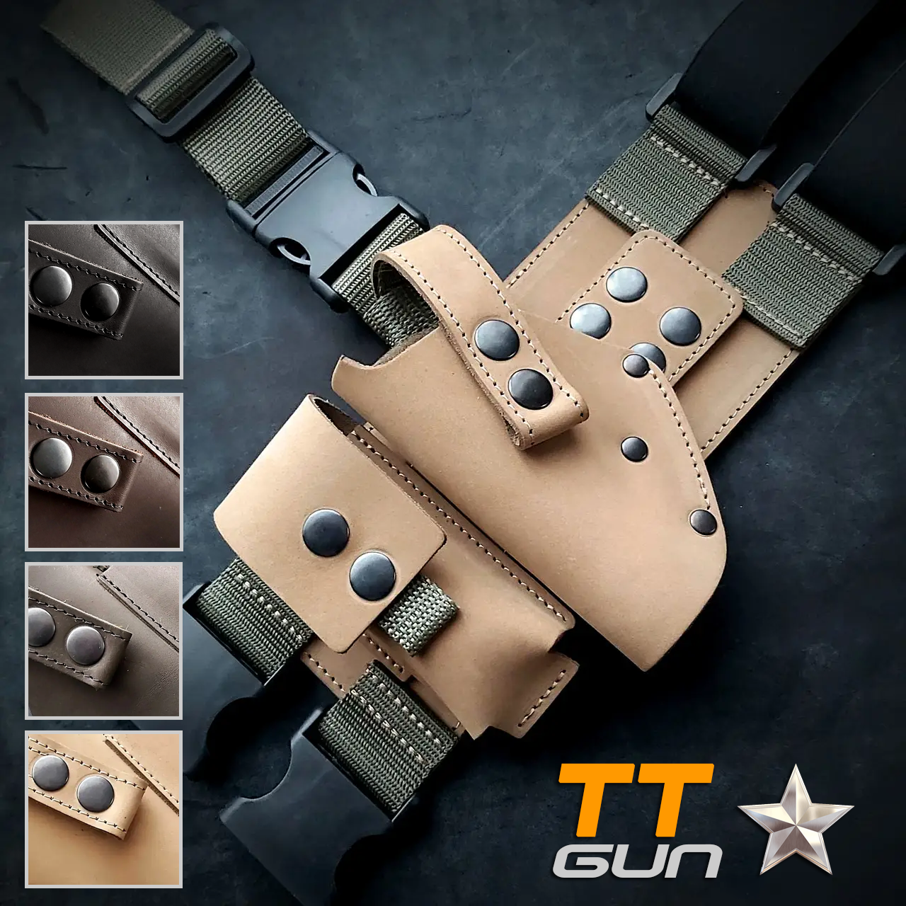 Настегенна кобура для пістолета ТТ Gun Holster MAX, з паучером для магазину, чорна/коричнева/оліва/койот