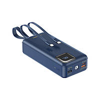 Внешний аккумулятор Power Bank 30000mAh встроенный кабель Type-C/Lightning, фонарик REMAX RPP-550 Blue Suji