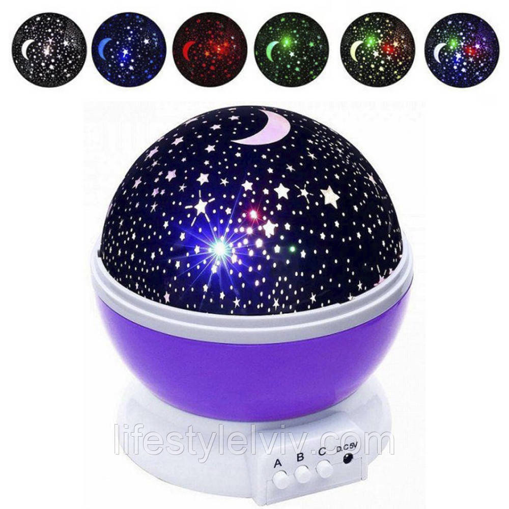 Нічник проектор зоряного неба 2в1 Star Master, USB, Фіолетовий / Круглий світильник, що обертається, у формі кулі, фото 1