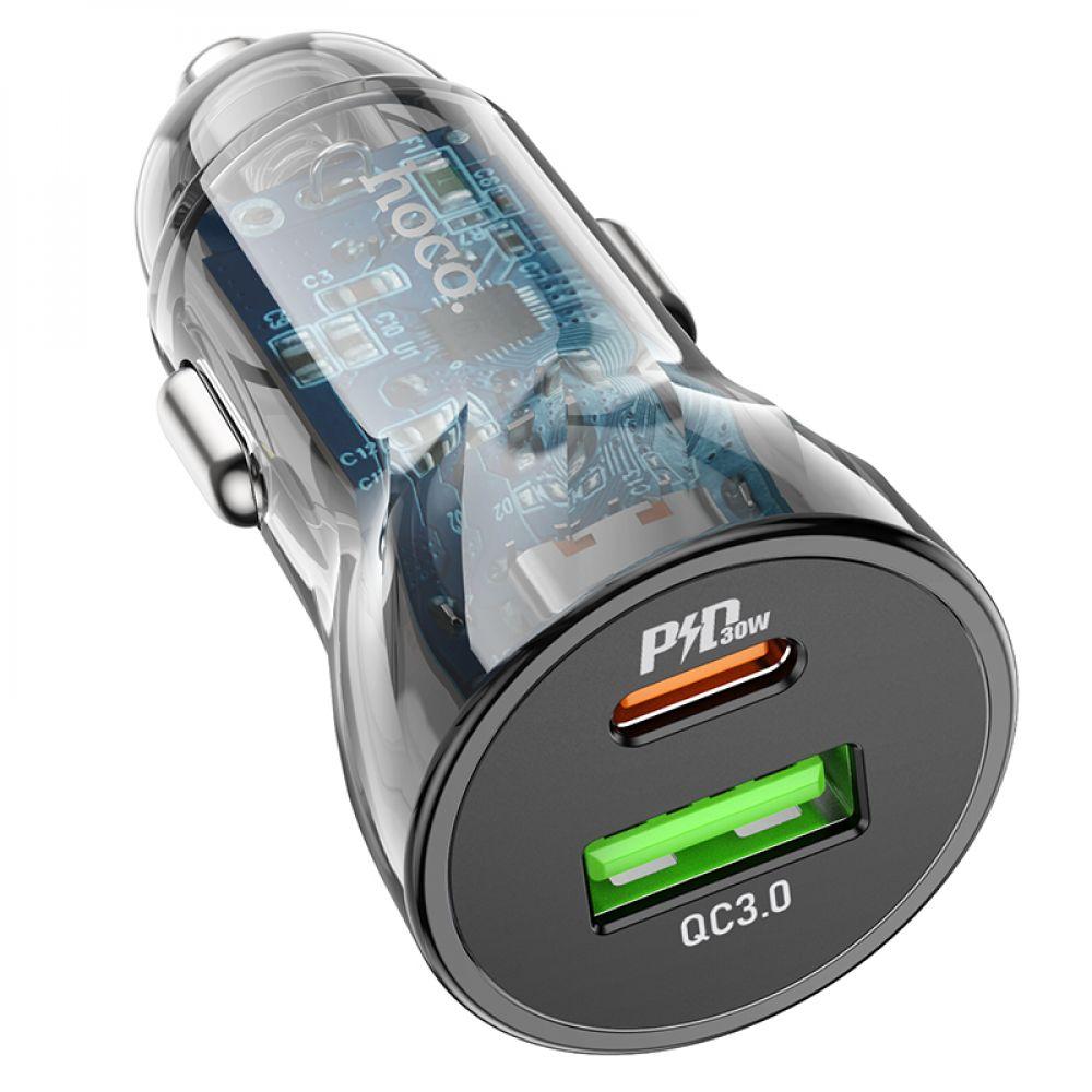 Автозарядний пристрій Hoco Z47A Transparent PD30W+QC3.0