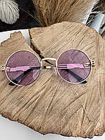 Крупные круглые солнцезащитные очки. Фиолетовые в золотой оправе.