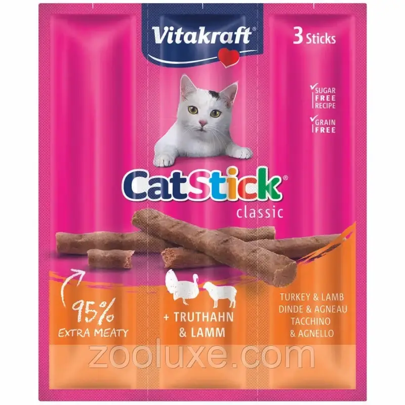 Ласощі для котів Vitakraft м'ясні палички 3 шт (індичка та ягня)