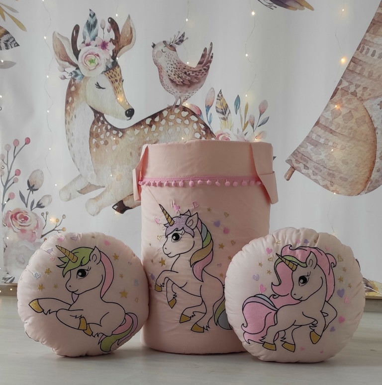 Кошик для іграшок Веселі єдинороги на пудрі, фото 1