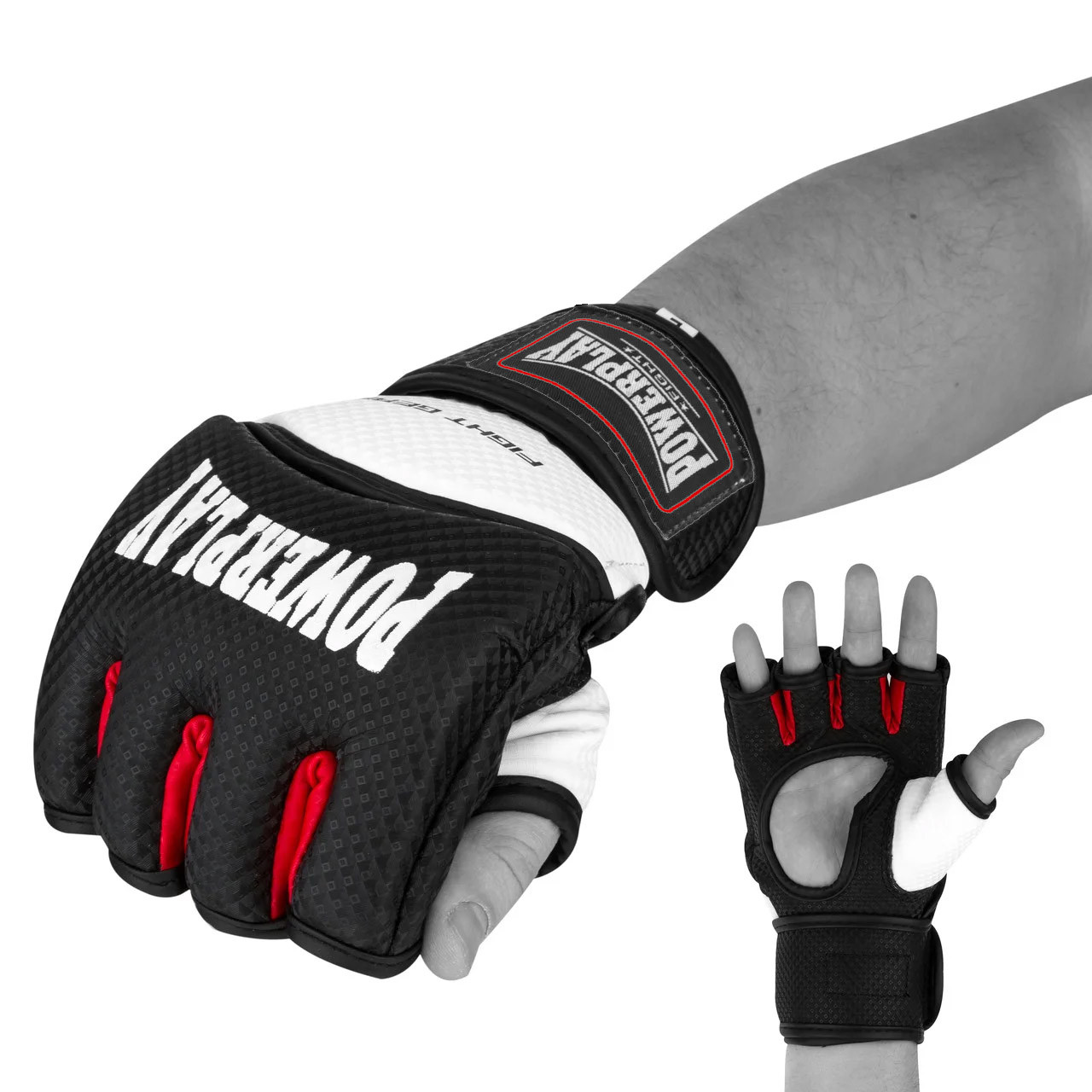 Рукавиці для MMA та змішаних єдиноборств PowerPlay CARBON 3075, чорно-білі