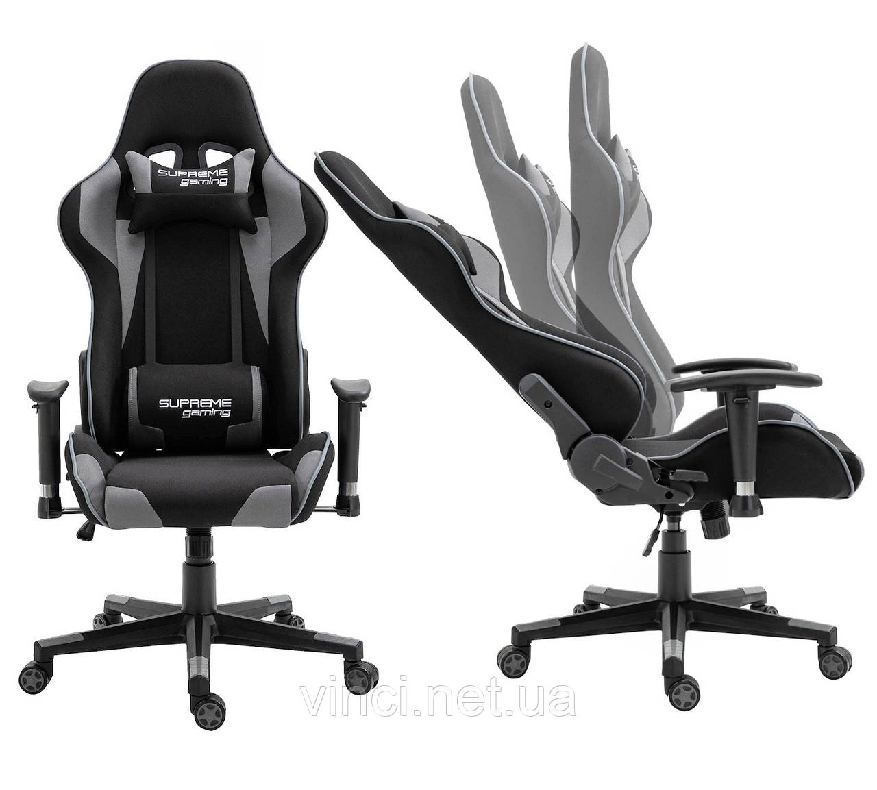 Компютерне крісло з тканини Boost ЧОРНО-СІРЕ Ігрове крісло спортивне регульовані підлокітники та спинка, фото 1