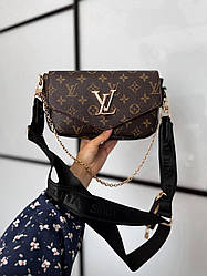 Жіноча сумка Луї Віттон коричнева Louis Vuitton Pochette Leather Brown штучна шкіра