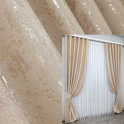 Комплект штор (2шт. 1,5х2,7м.) льон мармур, колекція "Pavliani". Колір бежевий. Код 1170ш 33-0006