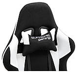 Спортивне компютерне крісло ЧОРНО-БІЛЕ ТКАНИНА Геймерське крісло 2 подушки + ругульовані підлокітники Boost, фото 5