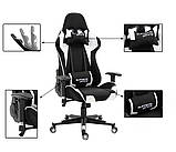 Спортивне компютерне крісло ЧОРНО-БІЛЕ ТКАНИНА Геймерське крісло 2 подушки + ругульовані підлокітники Boost, фото 9