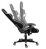 Спортивне компютерне крісло ЧОРНО-БІЛЕ ТКАНИНА Геймерське крісло 2 подушки + ругульовані підлокітники Boost, фото 10