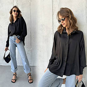 Чорна шовкова жіноча сорочка One size