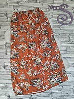 Женская длинная юбка оранжевая с цветочным принтом с высоким разрезом Размер 48 L