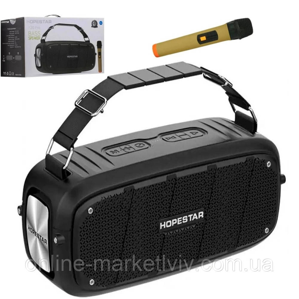 Bluetooth колонка з мікрофоном A20 PRO, 55 Вт, з PowerBank 6000mAh та AUX, Чорна / Музична колонка