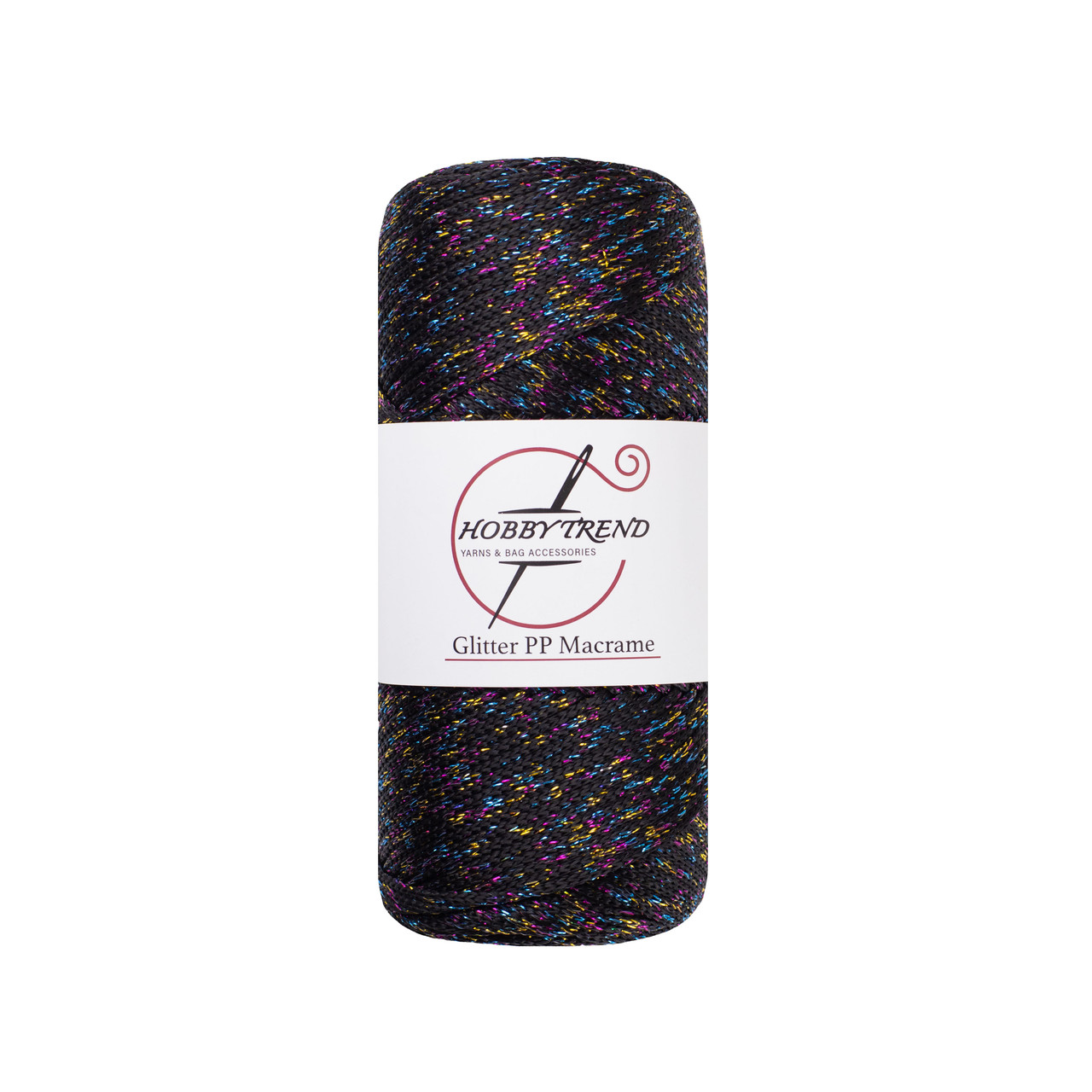 Шнур поліпропіленовий Макраме Hobby Trend Glitter. Чорний різнобарвний 200-230г, 185м, 2-3 мм, фото 1