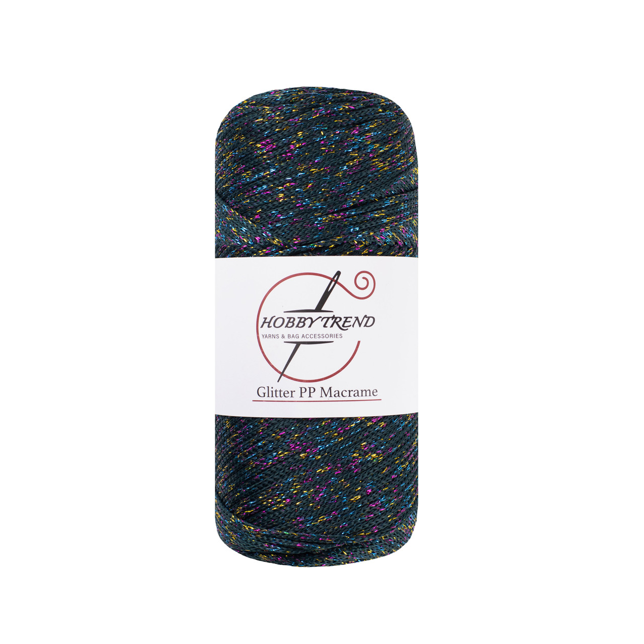 Шнур поліпропіленовий Макраме Hobby Trend Glitter. Темно-зелений різнобарвний 200-230г, 185м, 2-3 мм