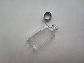 60 - 65 мл прозорий ПЕТ флакон Прямокутний з металевою, алюмінієвою кришкою 18/410, фото 1