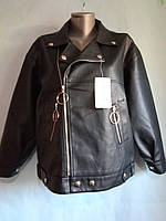 Женская молодежная куртка косуха демисезон на молнии с кольцом из эко кожи черный S-L