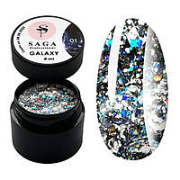 Гель для дизайна ногтей Saga Professional Galaxy Glitter №01, 8мл