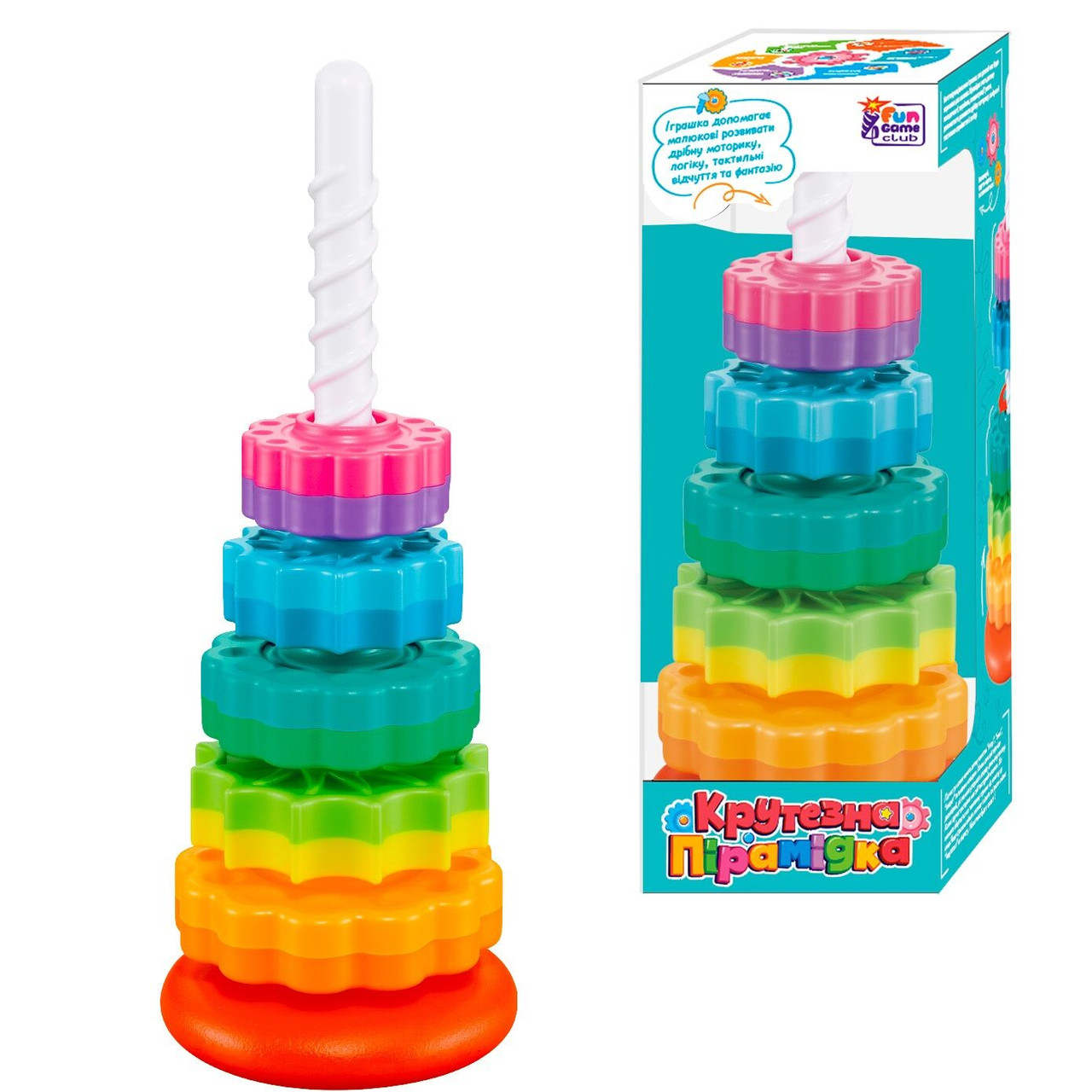 Розвиваюча іграшка Крутезна пірамідка кольорова вежа «Fun Game» 13*13*36 см (28948), фото 1
