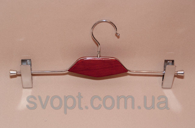 Плічка-вішалка з дерев'яною вставкою червона з прищіпками, фото 1
