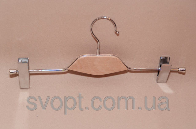 Плічка-вішалка з дерев'яною вставкою світла з прищіпками, фото 1