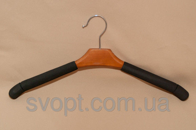 Плічка-вішалка поролон із дерев'яною вставкою чоловіча, темна, фото 1