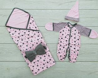 Набір — Конверт на виписку/прогулянку+чоловічок "Зіркадоспад" (літо) рожий