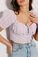 Укорочена літня блуза лілова з короткими рукавами